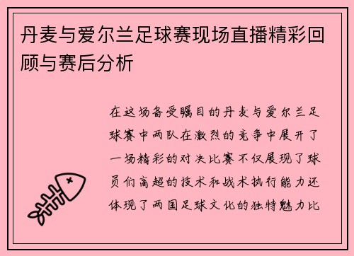 丹麦与爱尔兰足球赛现场直播精彩回顾与赛后分析